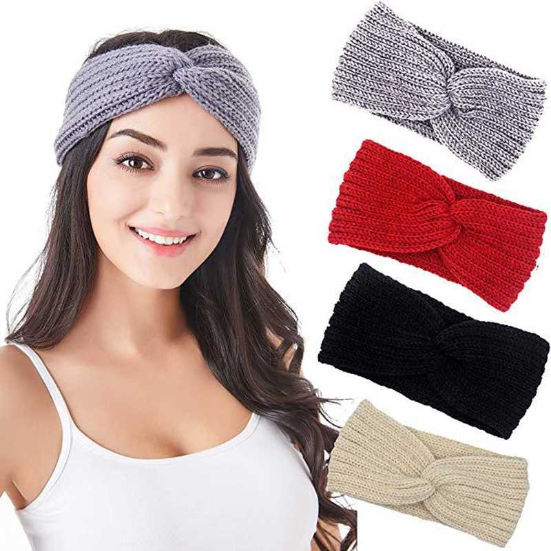 

New Knitted Headband Winter Warm Solid Color Women Turban Bow Elastic Hair Band Headwrap Hairband Girls Elegant Hair Accessories