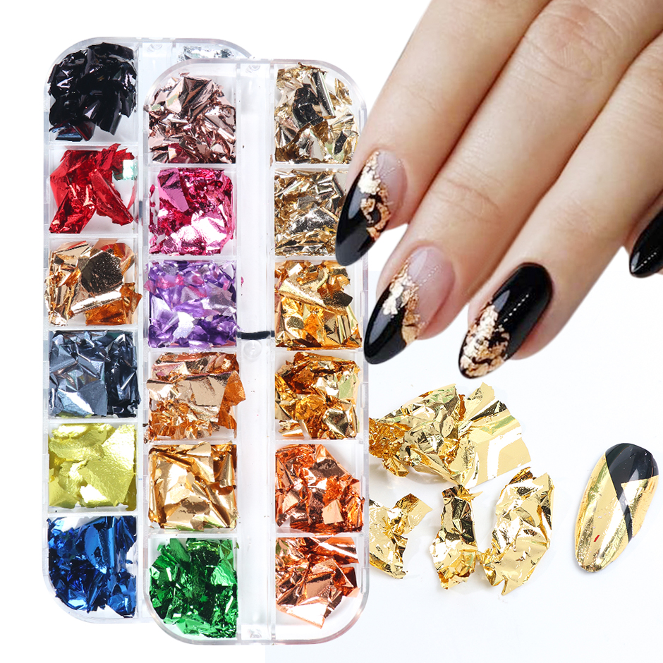 

Gold Aluminum Nail Sequins Glitter Flakes Irregular Mirror Paillette Foil Paper Nails Decorations Manicure