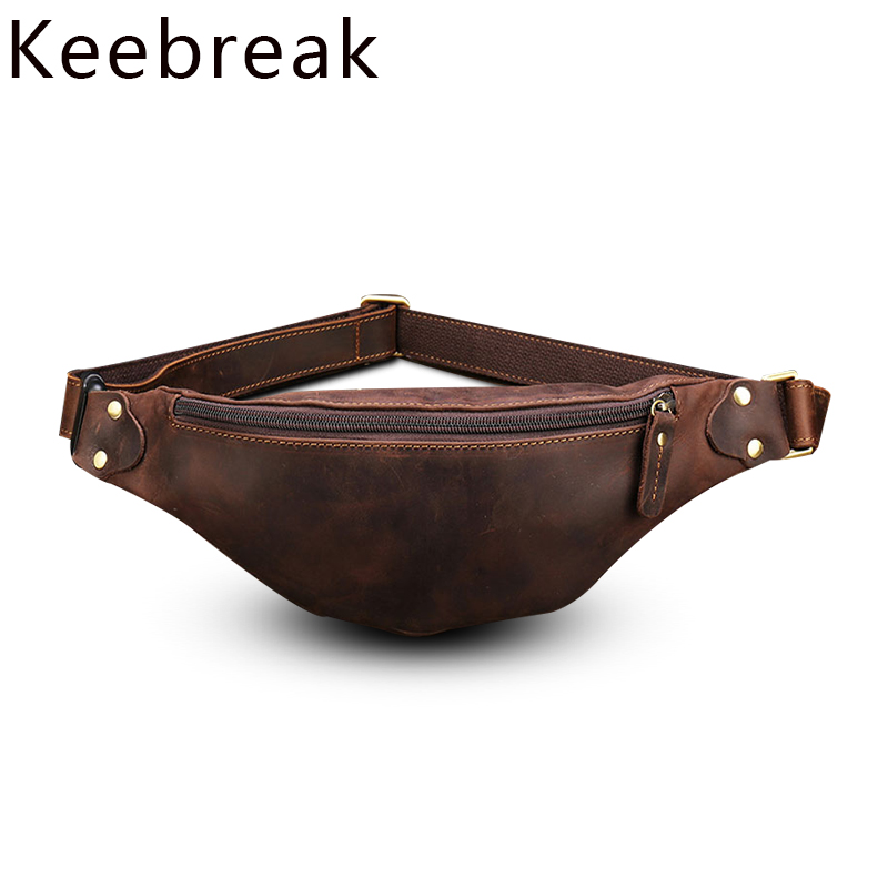 Mini Waist Pack Vintage Crazy Horse Leather Purse Belt Bag for Men Brown