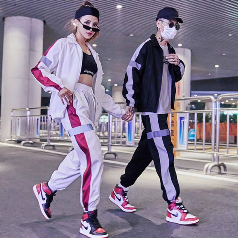 

Men' Tracksuits Couple Reflector Two Piece Set Men Jacket Autumn Jogging Casual Tracksuit Streetwear Hip Hop Jogger Clothes Sweatsuit, White one