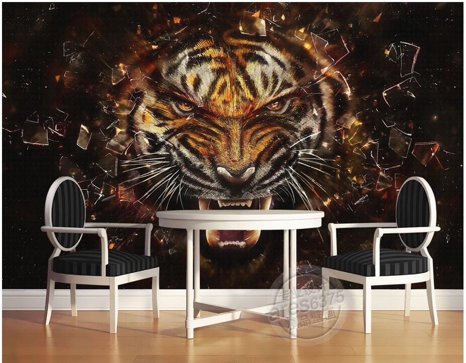

3d wallpaper custom photo mural Hand drawn oil painting tiger roar background Home improvement living room wallpaper for walls 3 d, Black