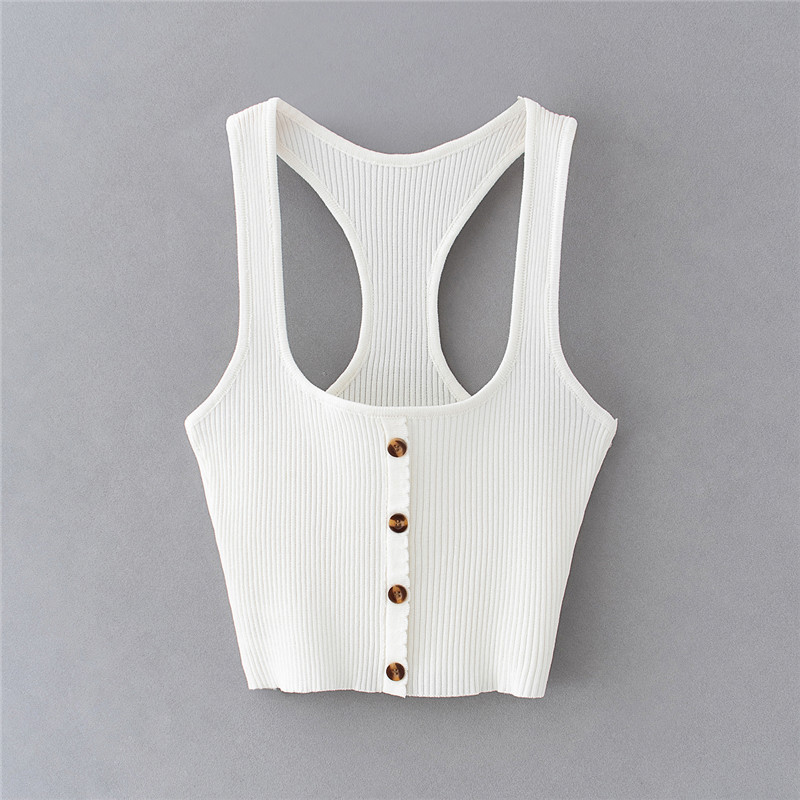 

2020 Fashion Female Casual Sexy Chest Crop Top Women Single-Breasted Slim Tank Tops Tee Shirt, White