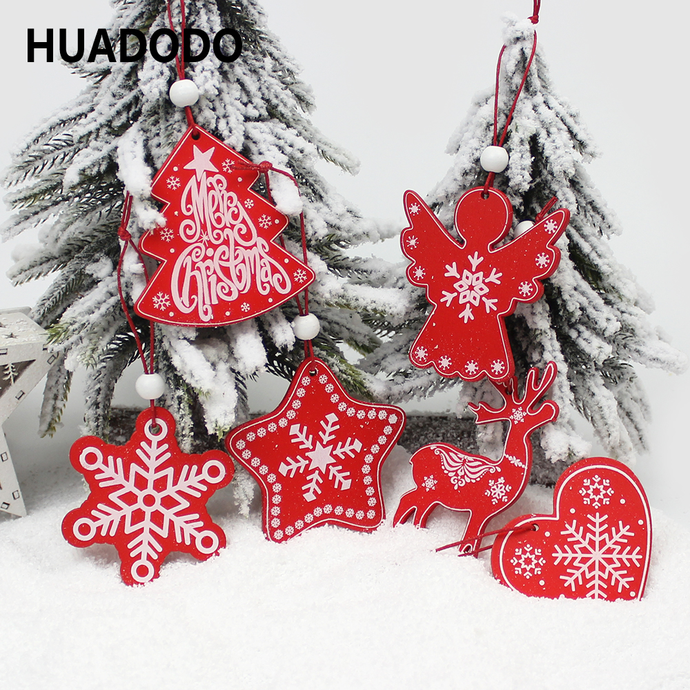 

HUADODO 6Pcs Creative Printing Wooden Christmas Pendants Ornaments for Xmas Tree Hanging Ornament Christmas Party Decoration