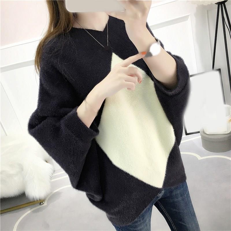 

2019 Women Vintage Knit Sweater Autumn Ladies Batwing Sleeve Diamond Sweaters Fashion Long Sleeve Pullovers Jumper, Beige