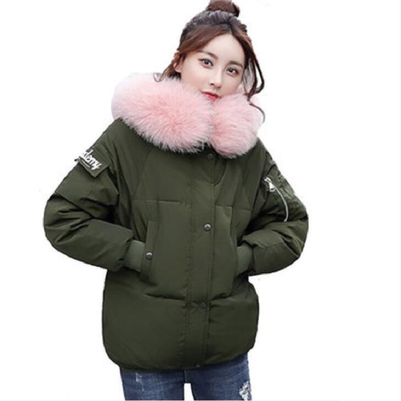 

Women' down jackets 2019 fashion women' short large fur collar hooded wild emale jacket new winter down jacket, Beige