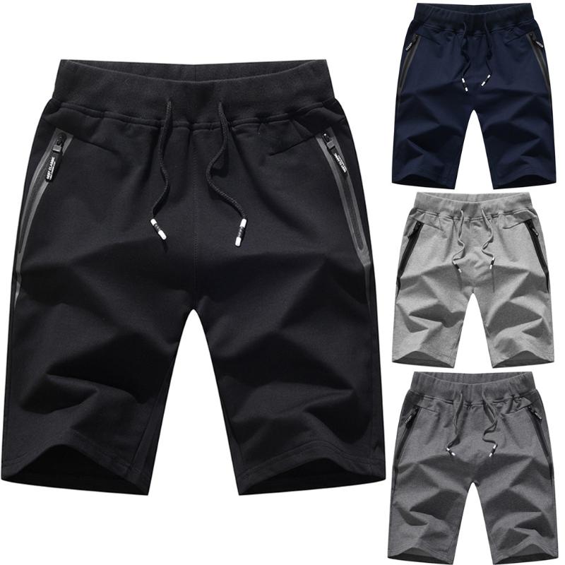 

Cotton shorts men's summer knit solid color cotton pocket casual high quality stretch fashion beach L0319, Black
