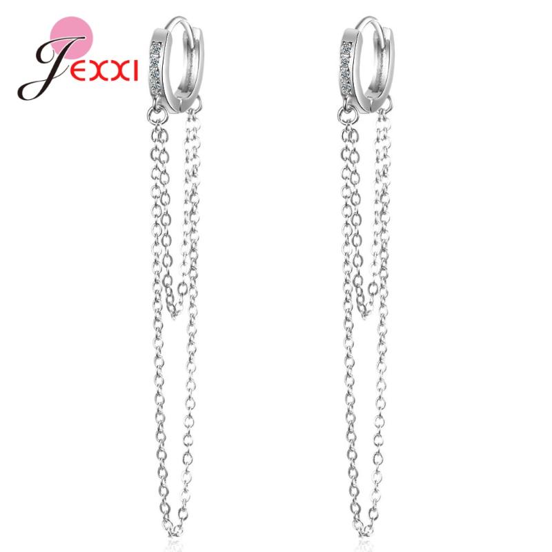 

Other Luxry 925 Sterling Silver Long Chain Hoops Crystal Cubic Zircon Loops Circle Double Round Piercing Women Jewelry