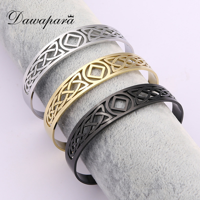 

Dawapara Runes Letters Hollow Stainless Steel Bracelet Blessings From Ancient Gods Runic Amulet Bangles Golden/black