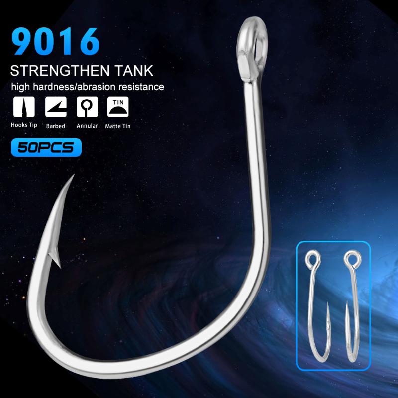 

50pcs/lot Saltwater Fishing Hook Matte Tin Single Hooks 1/0#-2/0#-3/0#-4/0#-5/0# High-Carbon Steel Fishhook High Strength Hooks