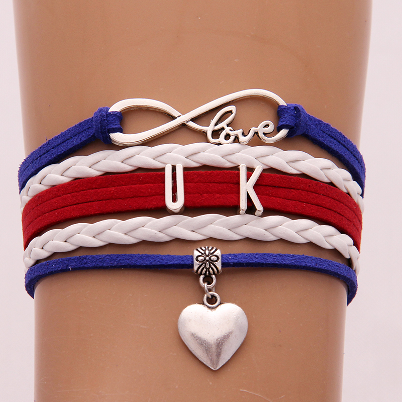 

Infinity Love Uk Bracelets Bangles Heart Charm Braided Pu Leather Men Women Bracelet Classical Jewelry Drop Shipping
