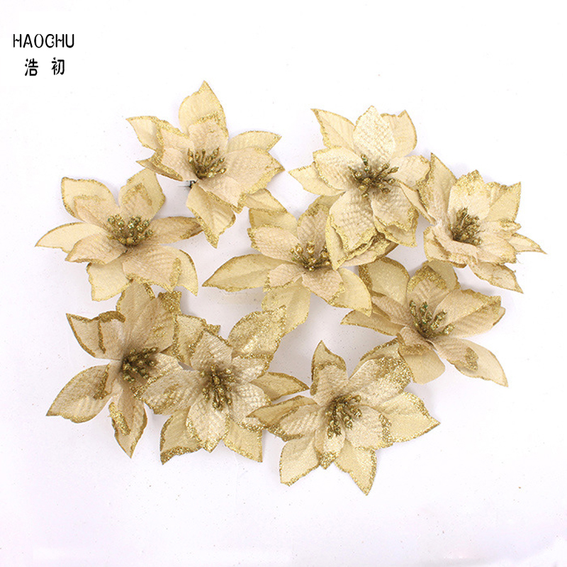 

HAOCHU 8PCS/Lot 13cm Santa Artificial Christmas Flowers Ornaments For Home Enfeites De Natal Navidad Christmas Tree Decorations