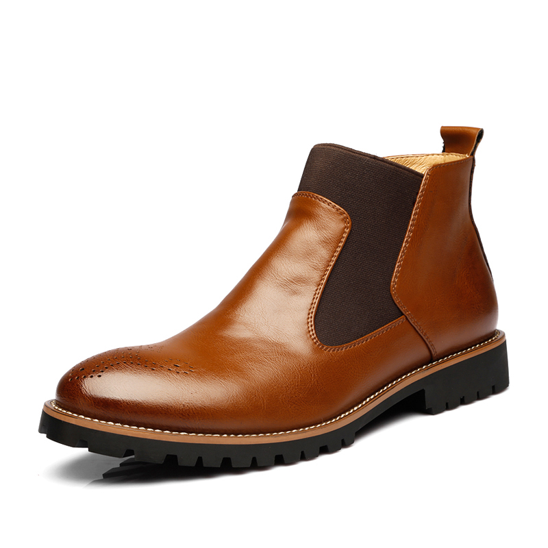 

Autumn Winter Genuine Leather Ankle Boots Men Shoes With Fur warm Vintage Classic Male Casual Motorcycle Boot, Red