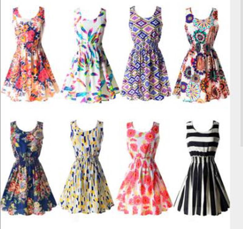 

Explosion new summer ladies chiffon beach sleeveless T-shirt floral dress