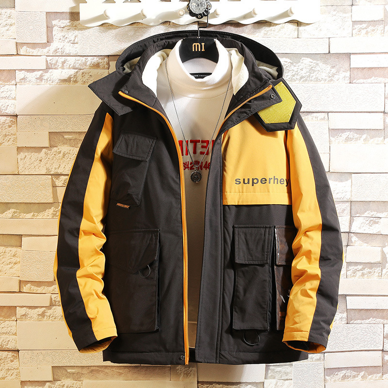 

Ds Men' Wear |2019 Winter Men' Even Hat 90 Down Loose Coat Ins Work Clothes Trend Will Pocket Down Jackets Male, Black