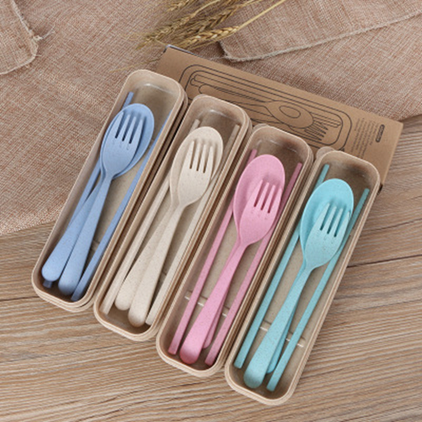 3x//Set vajilla de viaje camping de acero inoxidable caja de cubiertos-k