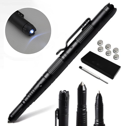 

Tactical Pen Self Defense Glass Breaker LED Flashlight Outdoor Travel Camping Emergency Survival Protection Tool Writing Ballpoint Pen, With box