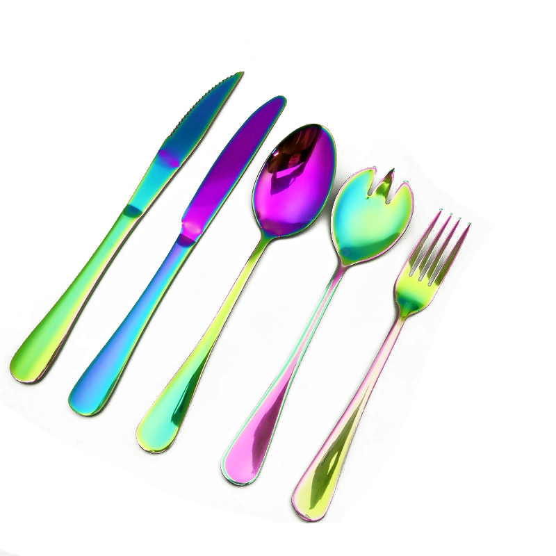 

Steak Knife Dinner Fork Rainbow Spoon Flatware Fork Stainless Steel Tableware Colorful Dinnerware Dinner Knife Cutlery 5pcs/set