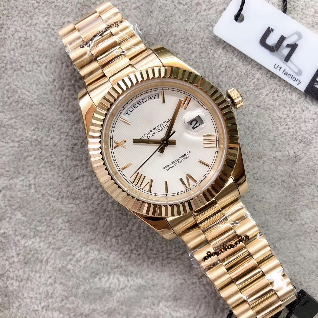 3 Color new 18 ct gold DAYDATE mens watch 40mm automatic mechanical movement Silver dial stainless steel Solid Clasp man watches wristwatch