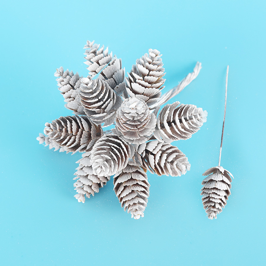 

6PCS Mini Pine Nuts Artificial Pine Cones Lawn Artificial Flowers Ornaments for Christmas Home Wedding Decoration Fake Flowers, White