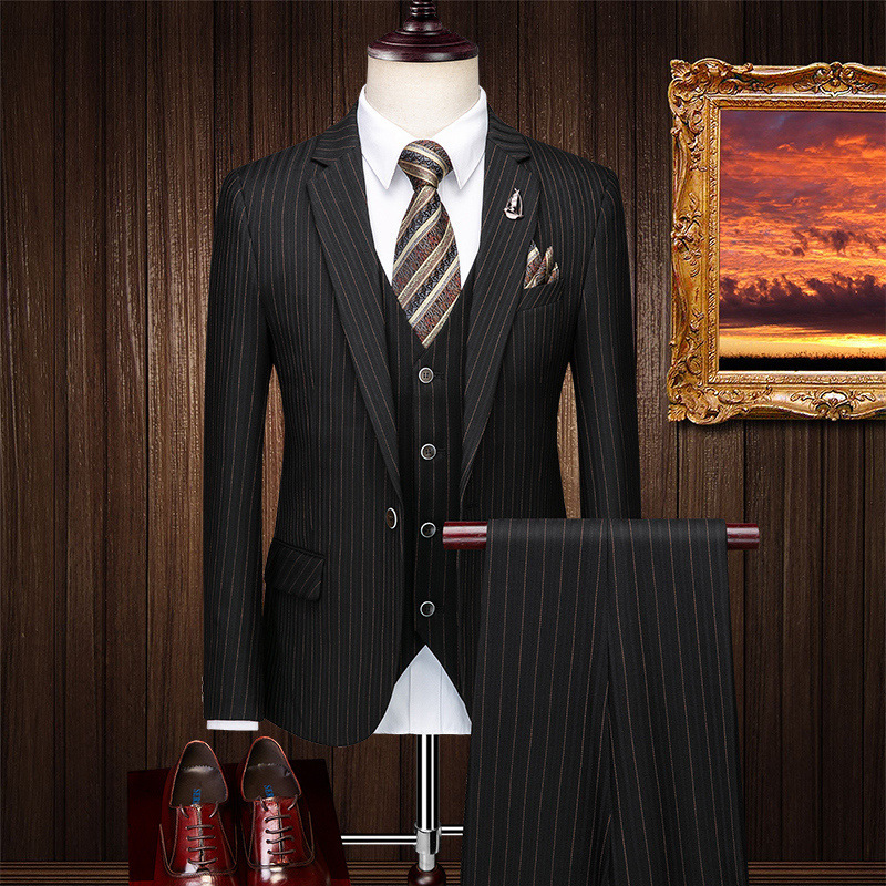 

Suit suit men' three piece stripe fit professional business dress best man bridegroom wedding dress, See chart