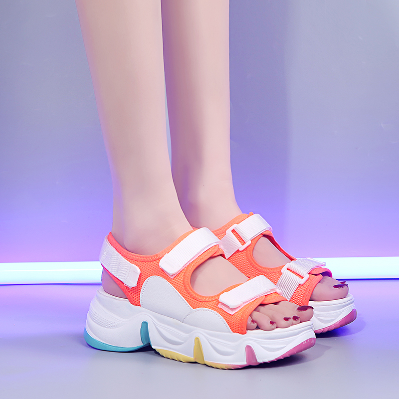 

Rainbow Sole Hollow Mesh Sport Sandals Women Casual Platform Wedge Sandals Women Shoes Summer Chunky Sandalias Mujer 2020, White