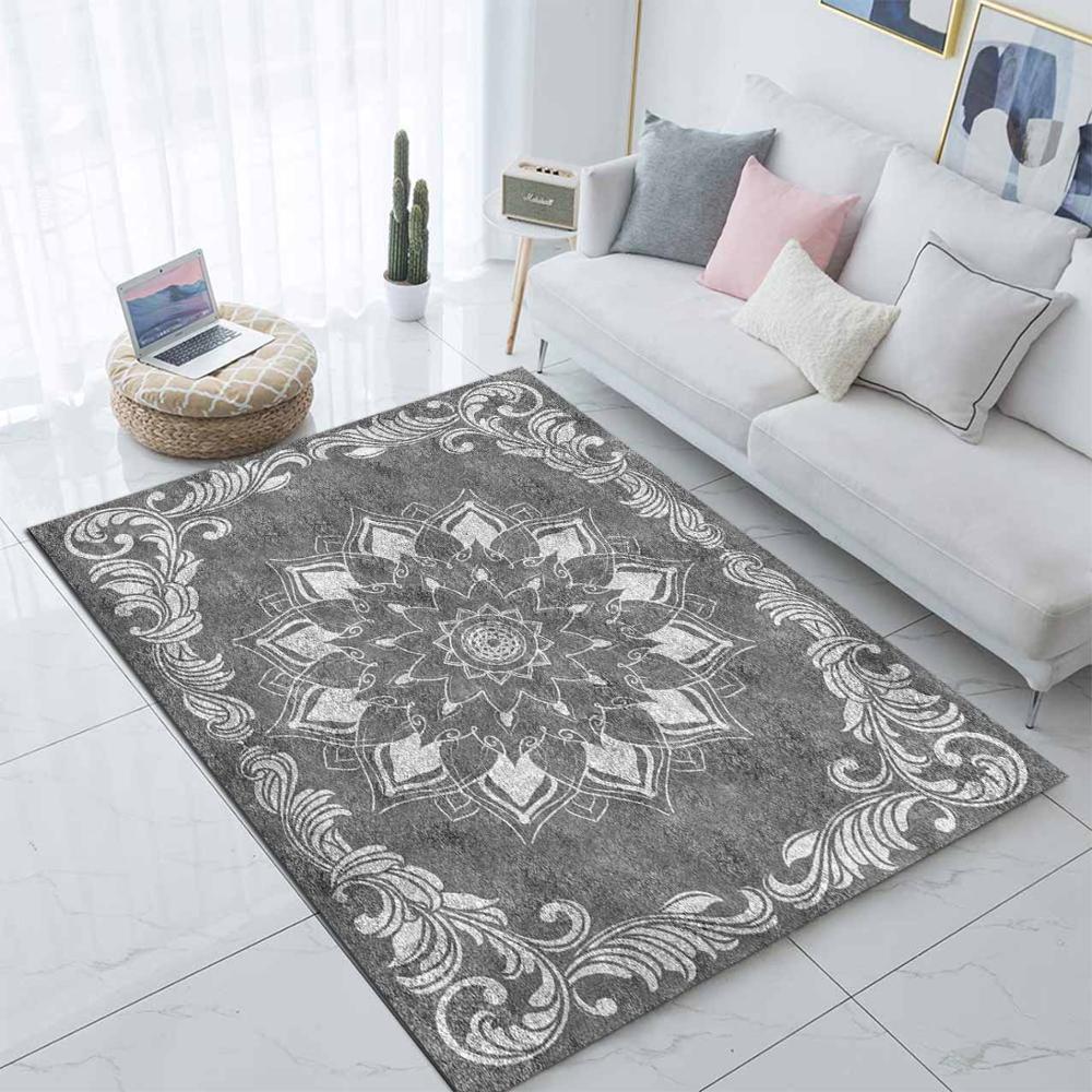 

Else Gray White Ethnic Morrocan Design 3d Print Non Slip Microfiber Living Room Modern Carpet Washable Area Rug Mat, As pic