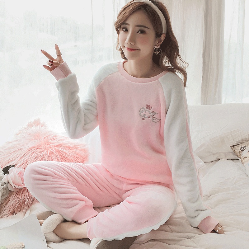 

JINUO New Arrival Cartoon Wind Women Winter Flannel Pajama Sets Ladies Thicken Lovely Casual Home Wear Sleepwear