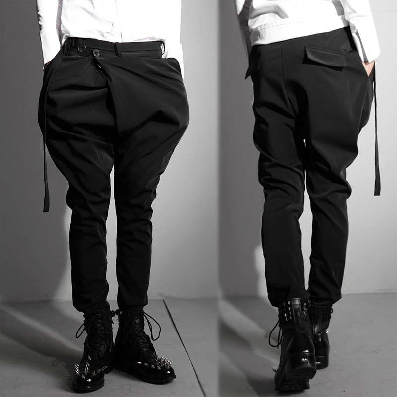 

2020 spring new men's fashion personality trend slim Haren pants small feet boots pants plus size stage hiphop singer costumes, Black