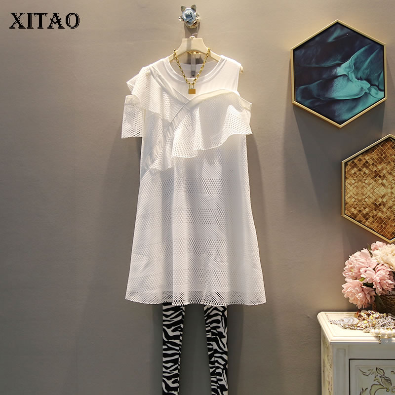 

[XITAO] Women 2019 Summer Korea Fashion O-neck Sleeveless Casual Dress Female Solid Color Hollow Out Above Knee Dress WBB4016, White wbb4016