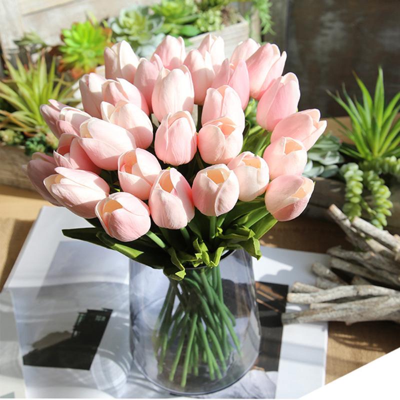 

20PCS Tulip Artificial Flower Real Touch Artificial Bouquet Fake Flower for Wedding Decoration Flowers Home Garen Decor sb18, 5pcs