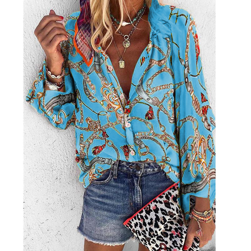 

Women Lapel Neck Autumn Winter Printed Blouse Luxury Floral Blouses New Autumn Fashion Designer Shirts Tops Long Sleeved Shirt S-5XL 2020, Random colors