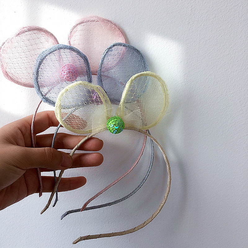 

Korean Children's Hairbands Simple Cute Candy Colors Round Ears Bow Color Sequin Ball Headband for Girl Fashion Hair Accessories