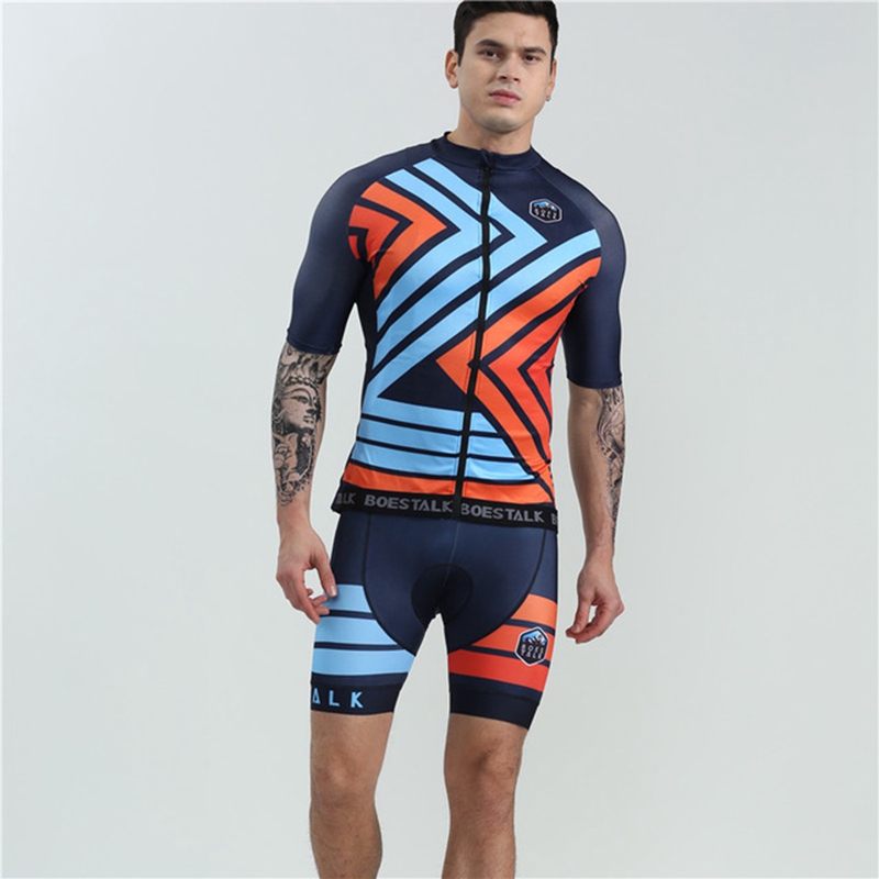 

boestalk cycling riding suit men's summer short-sleeved quick-drying breathable mountain biking gel cushion perfect riding suit, Jersey