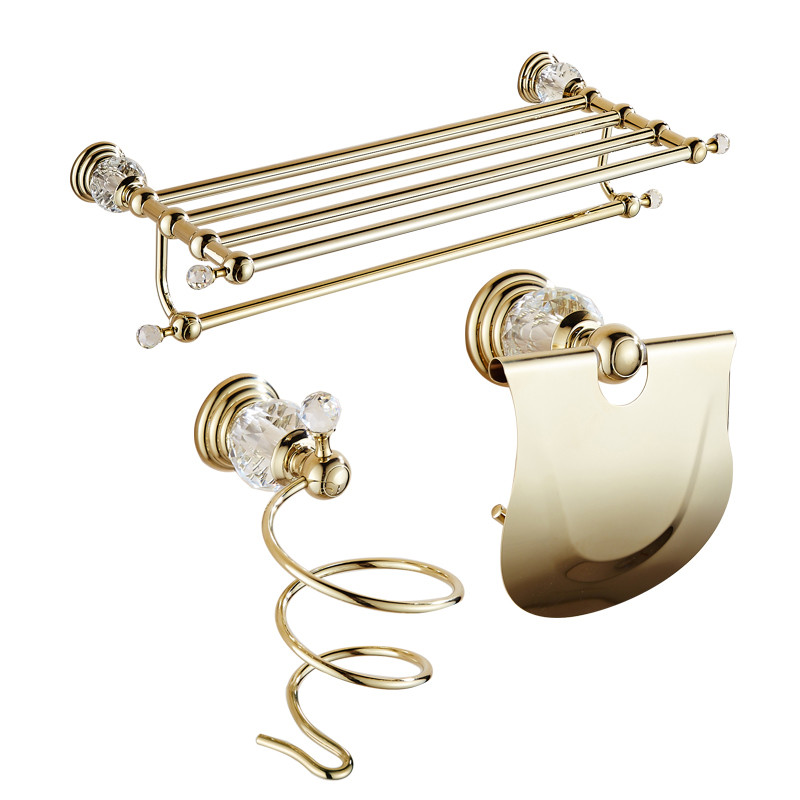 

Bathroom Accessories Set Solid Brass & Crystal Towel Rack Toilet Brush Holder Robe Hook Paper Holder Soap Dish Bath Hardware Set