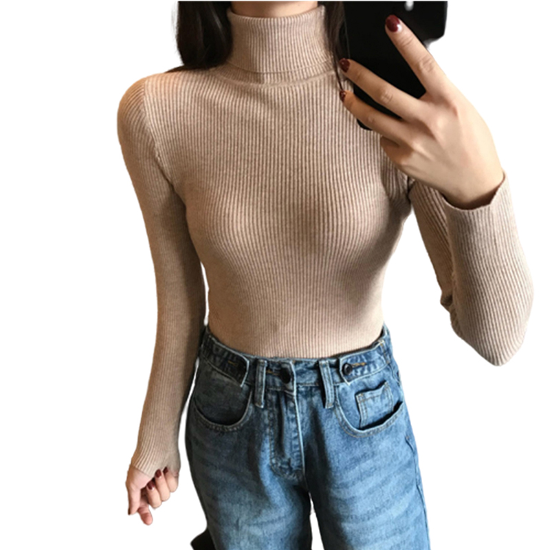

Women Sweater Autumn And Winter New Sets Of High-necked Turtleneck Versatile Slim-fitting Tight Sweater Female Bottoming Shirt, Beige