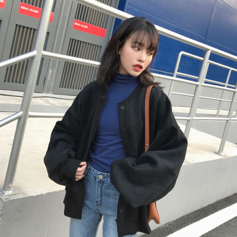 

Women Autumn Cardigans Harajuku Loose Long Sleeves Round Neck Female Coat Sweater MSJ99, Red