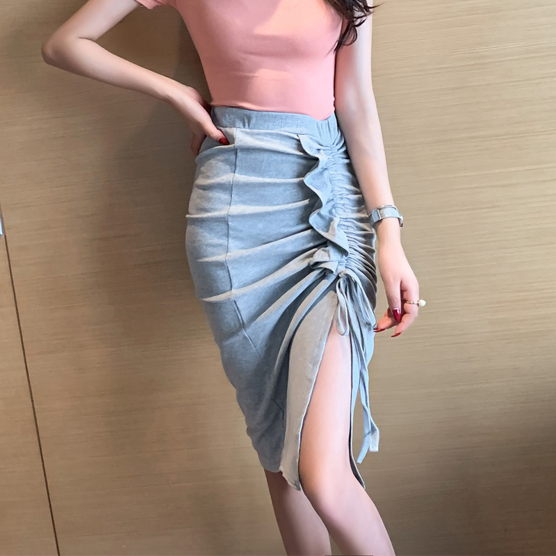 

2020 summer split-for-slim mid-length half body asymmetric high waist bag hip step skirt, Black
