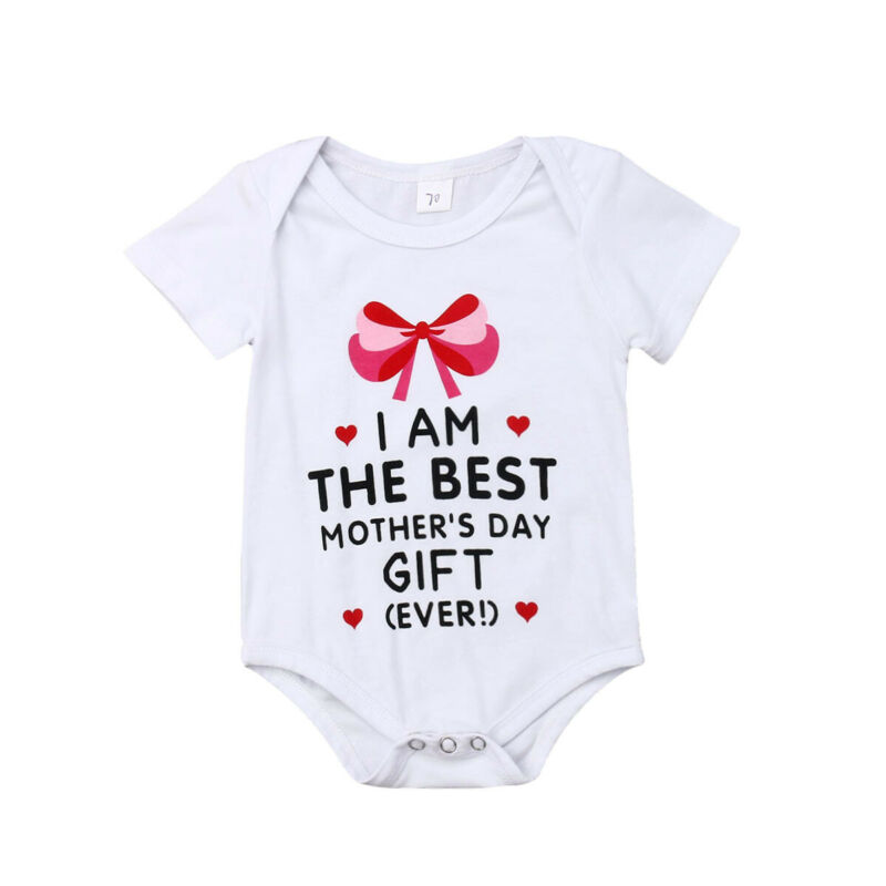 

Toddler Infant Baby Girl Mother's Day Short Sleeve Romper Bodysuit Clothes, As pic