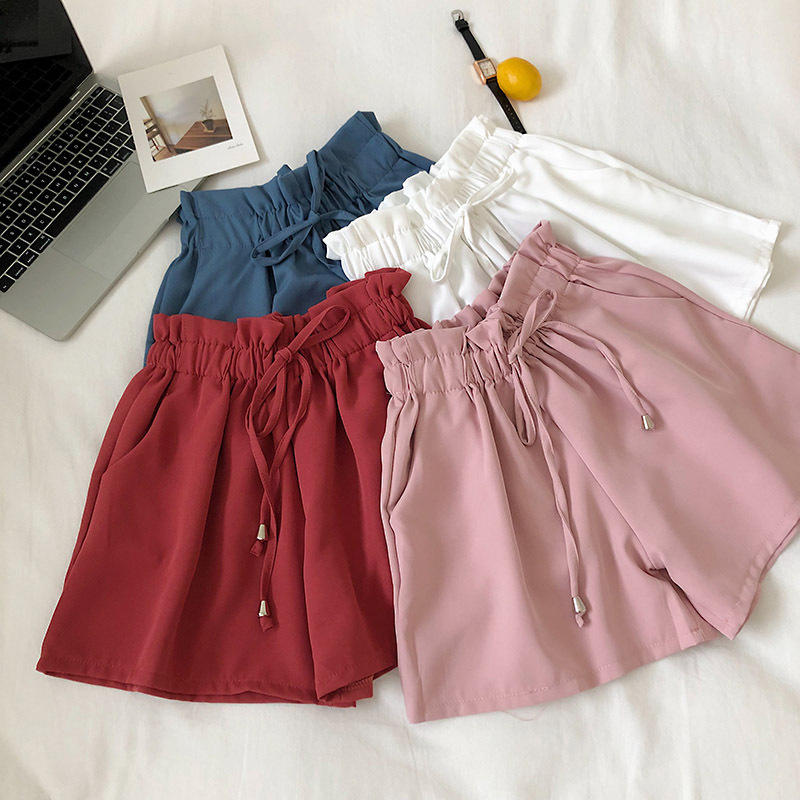 

Harajuku High Waist Shorts Women Clothes Loose Solid Color Mini Shorts Femme Elastic Wide Leg White Short Feminino Q2364, Black shorts