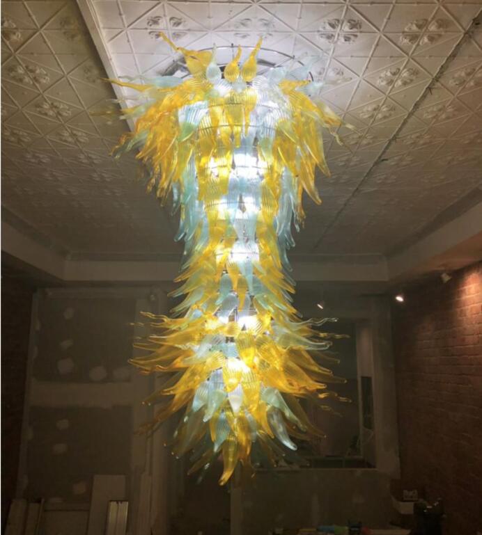 

Modern Large Chandeliers Lighting Lamp Entrance Lobby Hand Blown Chandelier for High Ceiling LED Bulbs Glass Art Pendant Lamps