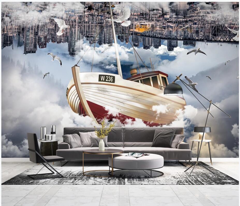 

3d wallpaper custom photo City building sailboat cloud sky tv background living room home decor 3d wall murals wallpaper for walls 3 d, Non-woven wallpaper