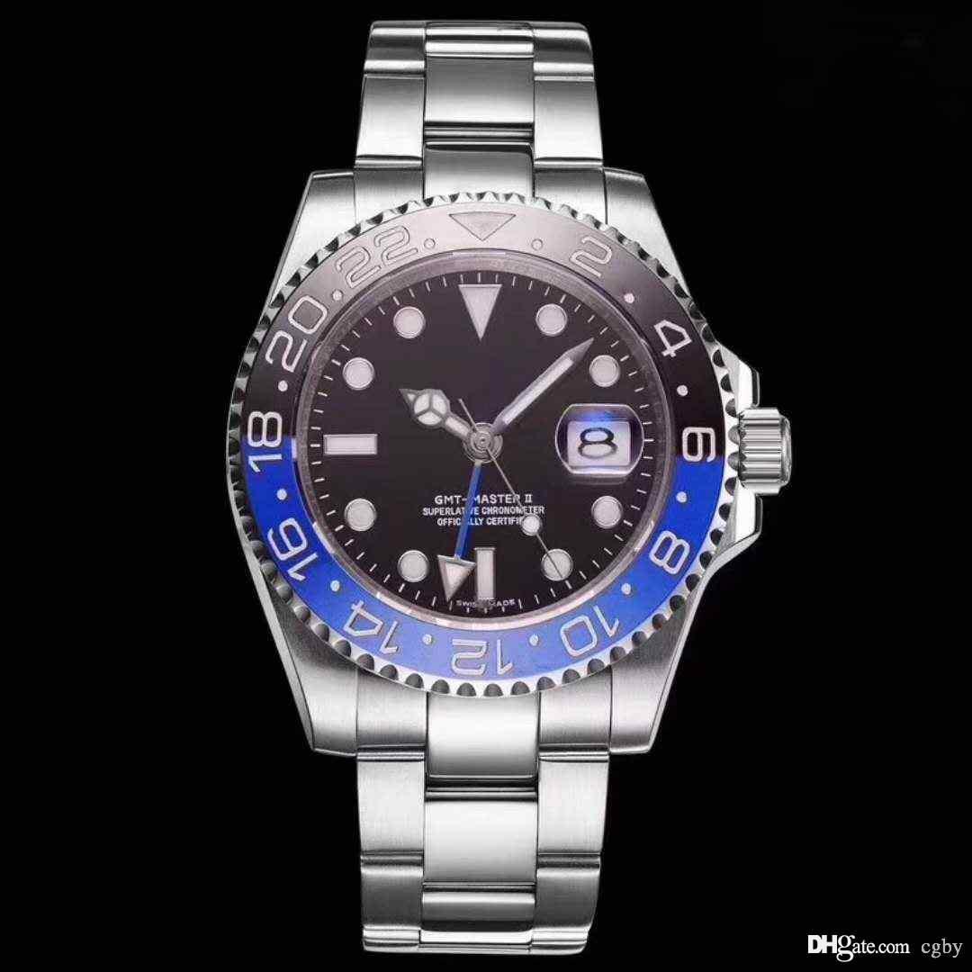 

2018 GMT most popular Christmas gift, luxury 3A automatic top GMT luxury watch stainless steel black dial men's mechanical watch, Slivery;brown