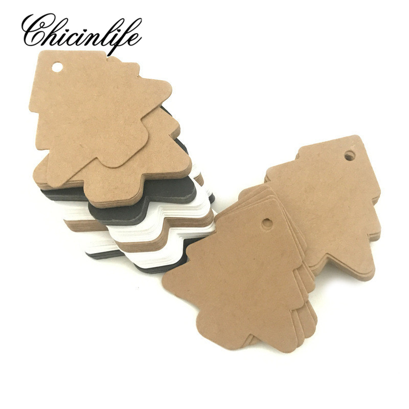 

Chicinlife 50PCS Christmas Tree Paper Tags Kraft Paper Card Labels DIY Xmas New Year Party Drop Ornaments Gift Supplies