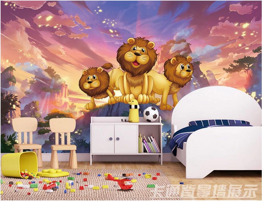 

WDBH custom photo 3d wallpaper Cartoon lion children room kindergarten background wall sticker home decor wallpaper for kids room, Non-woven