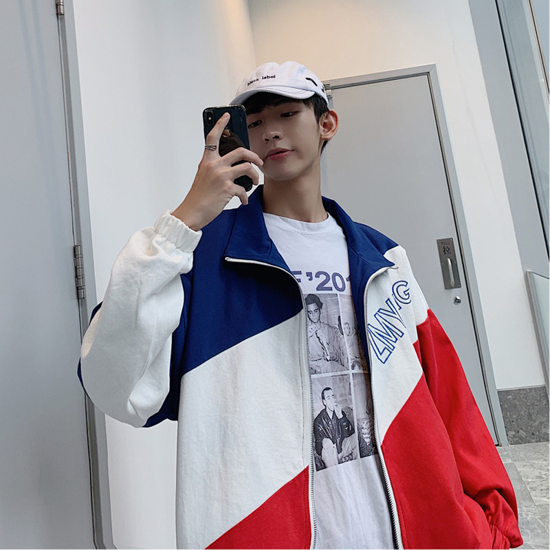 

Autumn New Jacket Men Fashion Contrast Color Letter Printing Casual Sportswear Man Streetwear Wild Hip Hop Loose Bomber Jacket, Red