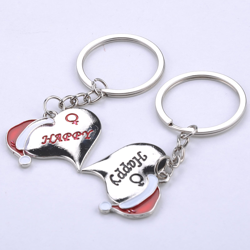 

Mens Womens Keyring Cute Xmas Hat Sweet Heart Pendant Lover's Key Chain Keyfob