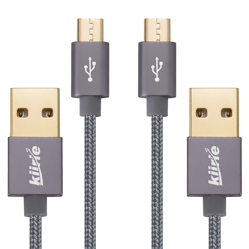 

kiirie Micro USB cable Durable Charging Cables ( 2x3.3ft ) with Nylon Braided and 6000+ Bend Lifespan for Android, Gray