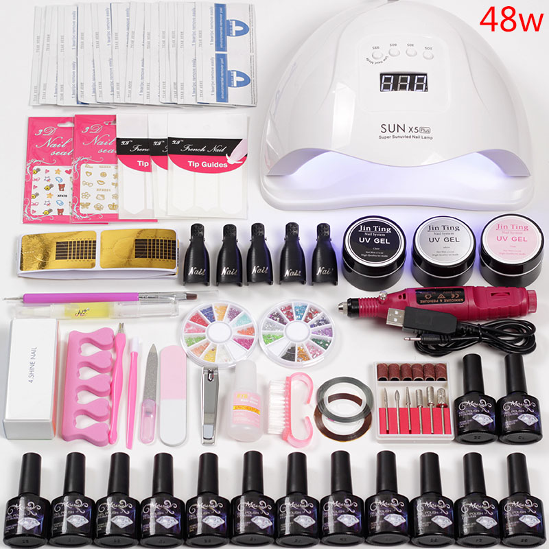

Manicure Set with UV Lamp Acrylic Nail Kit UV LED Lamp for Nail Art Sets 12 Color Gel Polish Set Tools for Manicure Kit, 80w lamp 12 gel set