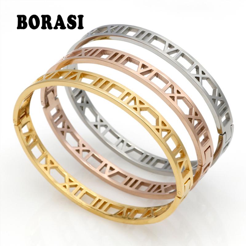 

Delicate Hollow Roman Numeral Bracelets & Bangles Titanium Steel Bangle Fine Jewelry For Women Jewelry Pulseiras Top Quality