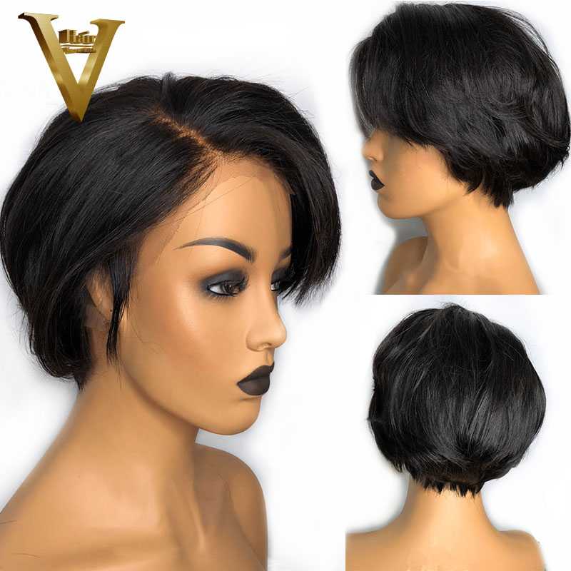 

13x6 Lace Front Human Hair Wigs Pre Plucked Pixie Cut Wig Straight Short Bob Lace Front Wigs For Women Brazilian Remy 150%, As pic